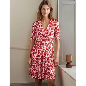 Boden Fixed Wrap‎ Jersey Dress Papaya Botanic Silhouette 14 Long 14L